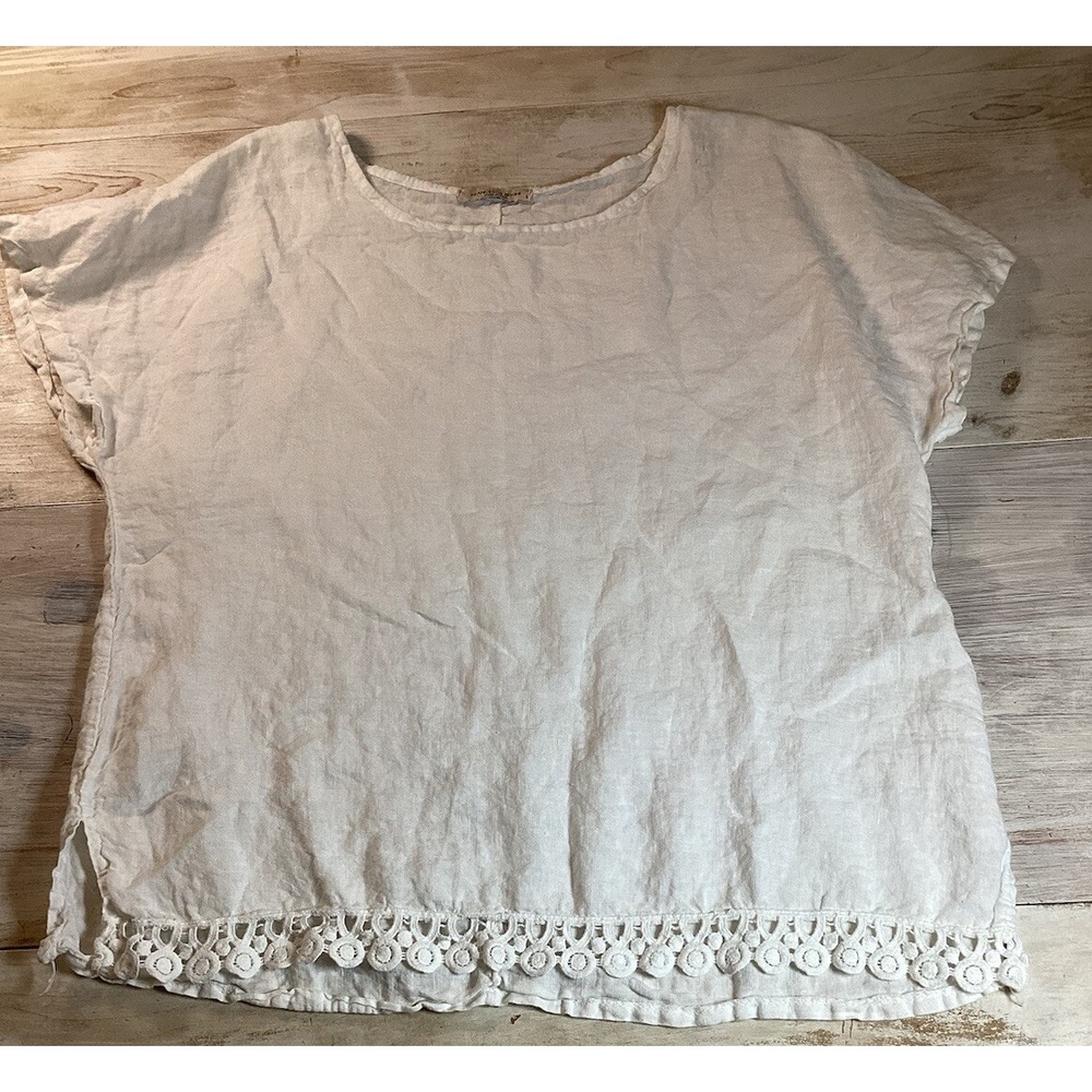 Francesca Bettini Italian White Linen Women's Large Top With Lace Detail Boho - Picture 3 of 7